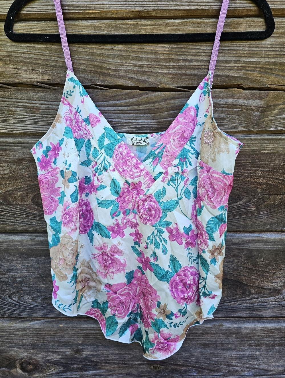 Free People Floral Handkerchief Hem Cami Tank Top Pink Green Boho Size M